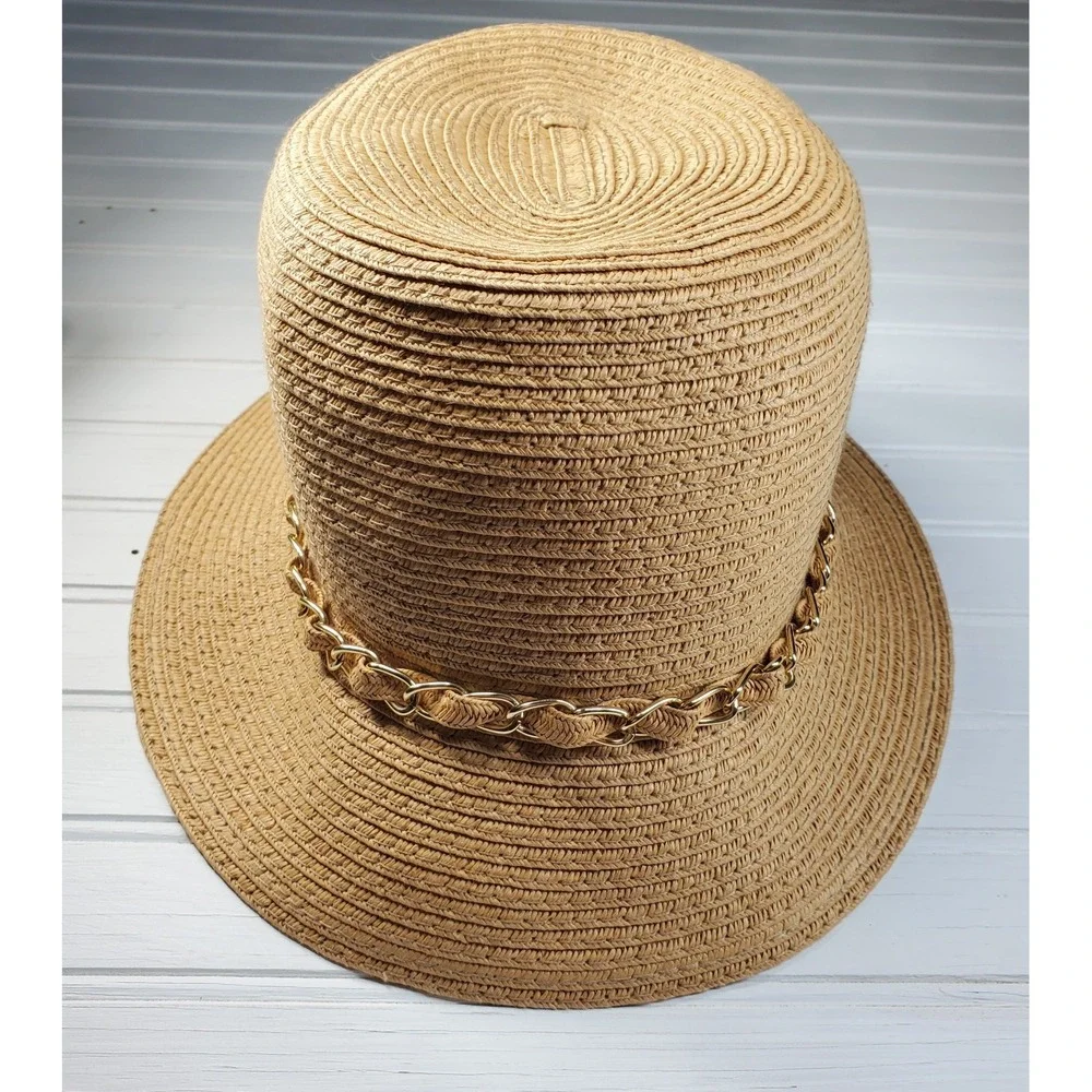 August Woven Paper Straw‎ Bucket Hat  One Size Adjustable Natural Beach Vacation
